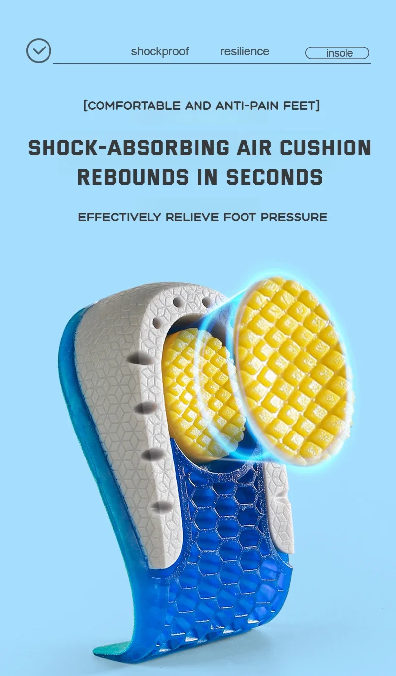 1Pair Gel Shoes Insole for Feet Silicone Invisible Height Increasing Insoles Non Slip Shoe Pads Men Shock Absorption Shoe Sole