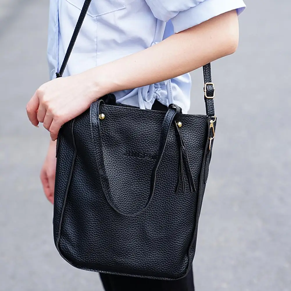 4pcs/set Fashion Women Handbag Set Large Capacity PU Leather Handbag Shoulder Bag Crossbody Bag Purse Wallet