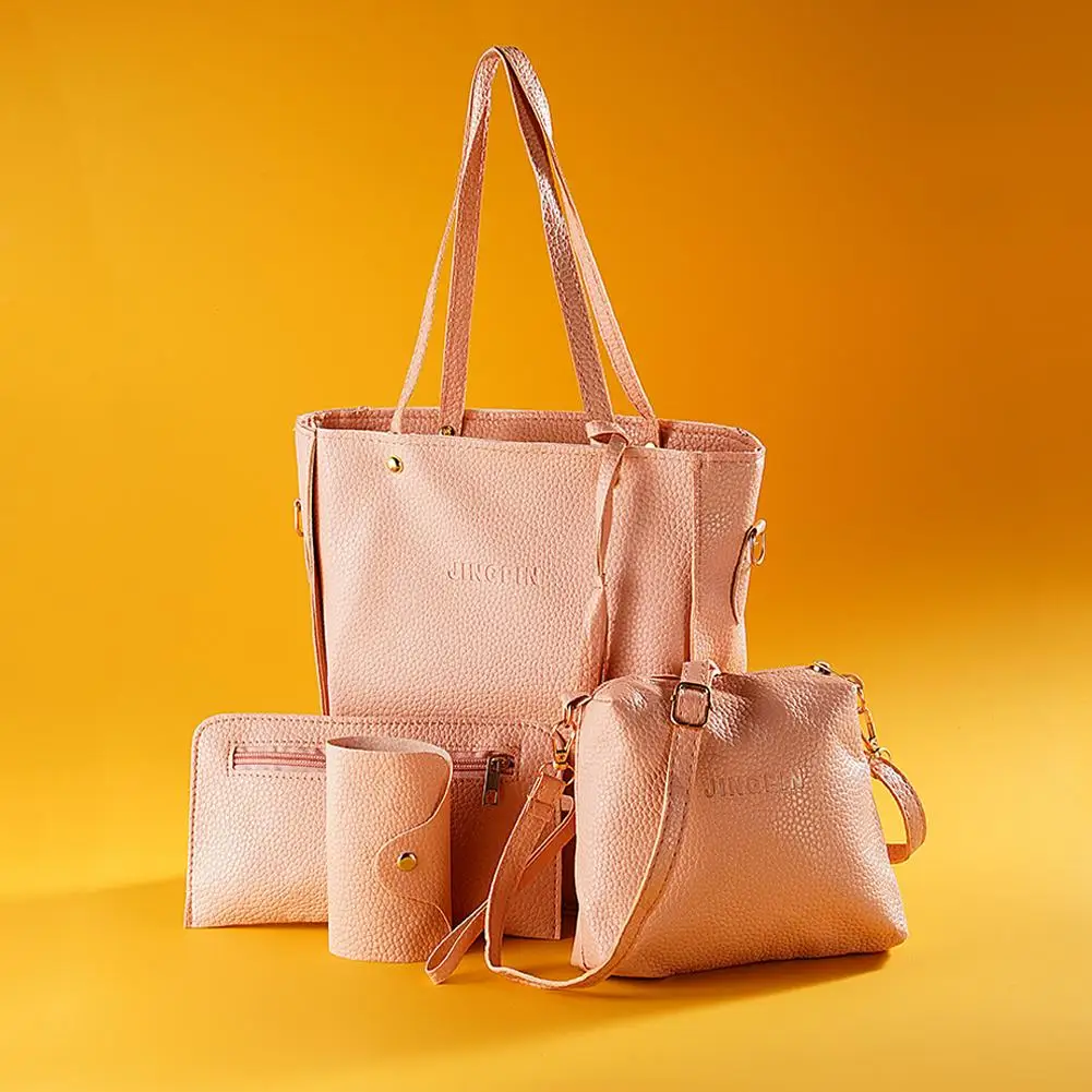 4pcs/set Fashion Women Handbag Set Large Capacity PU Leather Handbag Shoulder Bag Crossbody Bag Purse Wallet