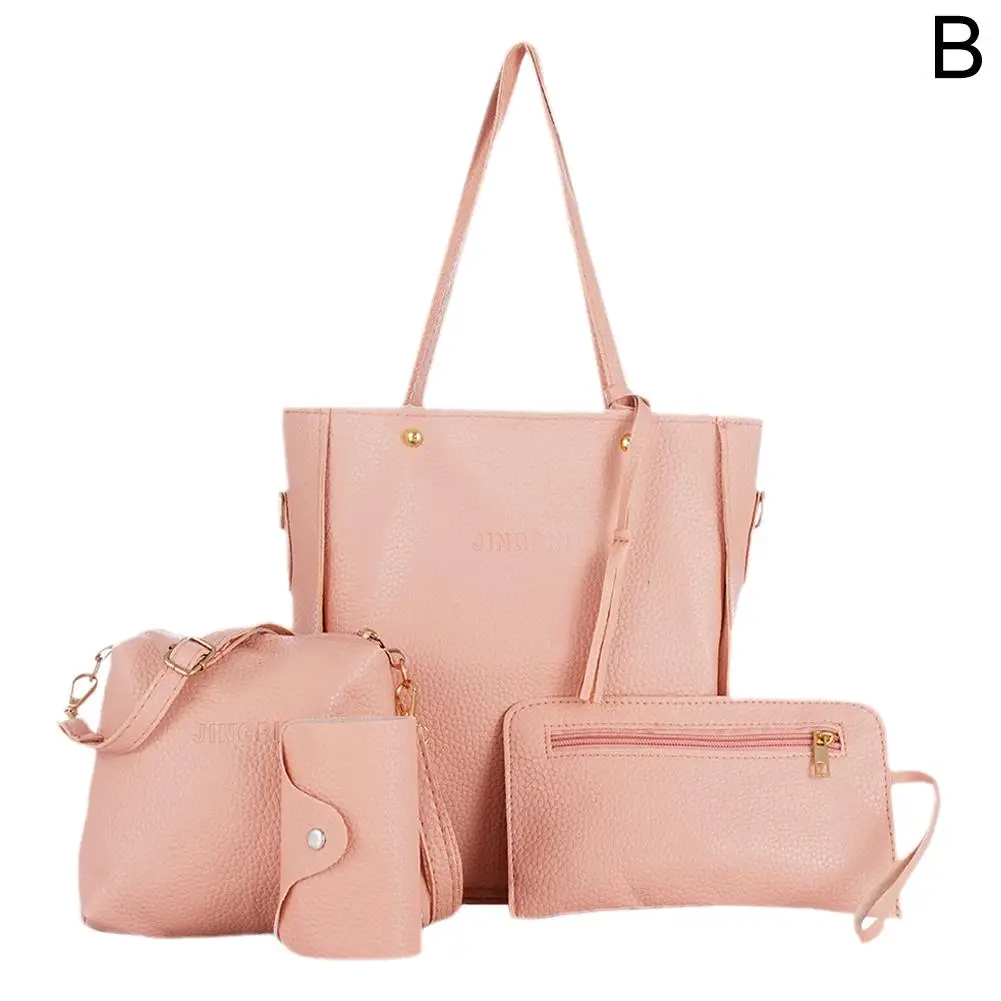 4pcs/set Fashion Women Handbag Set Large Capacity PU Leather Handbag Shoulder Bag Crossbody Bag Purse Wallet