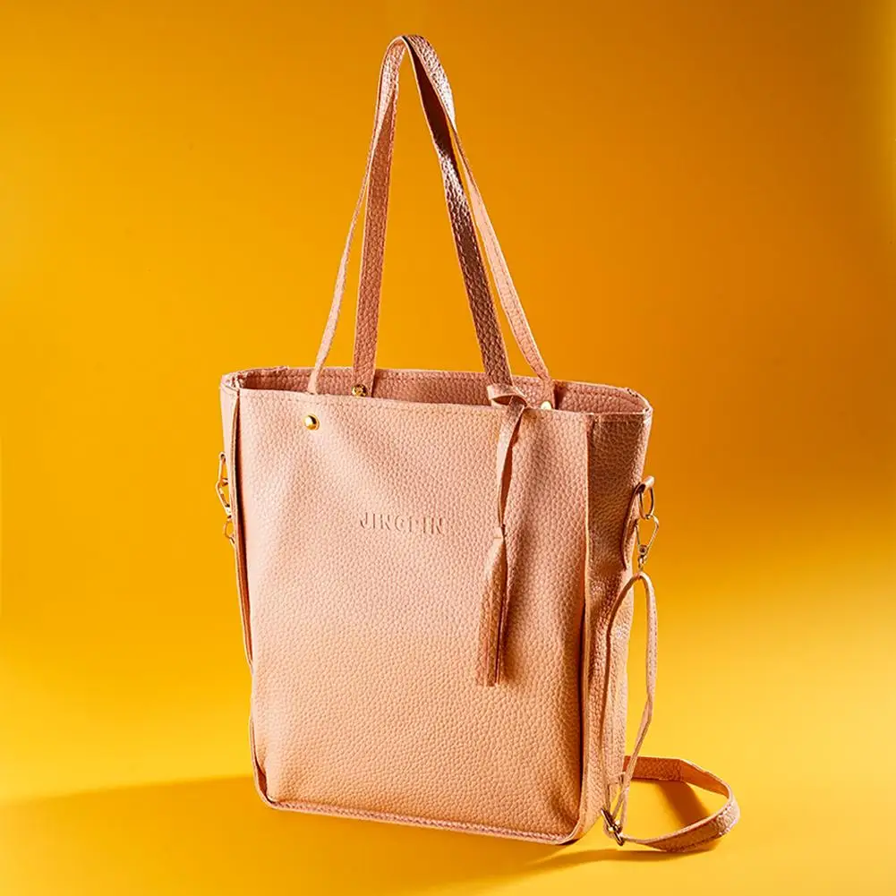 4pcs/set Fashion Women Handbag Set Large Capacity PU Leather Handbag Shoulder Bag Crossbody Bag Purse Wallet