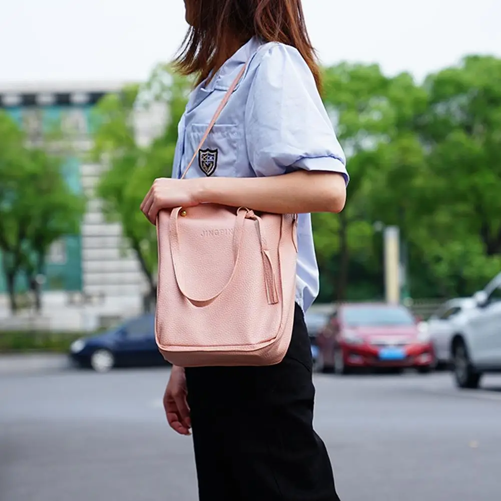 4pcs/set Fashion Women Handbag Set Large Capacity PU Leather Handbag Shoulder Bag Crossbody Bag Purse Wallet