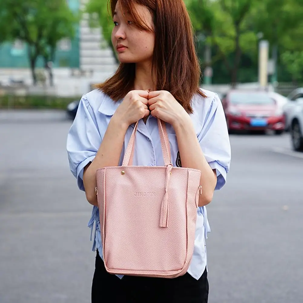 4pcs/set Fashion Women Handbag Set Large Capacity PU Leather Handbag Shoulder Bag Crossbody Bag Purse Wallet