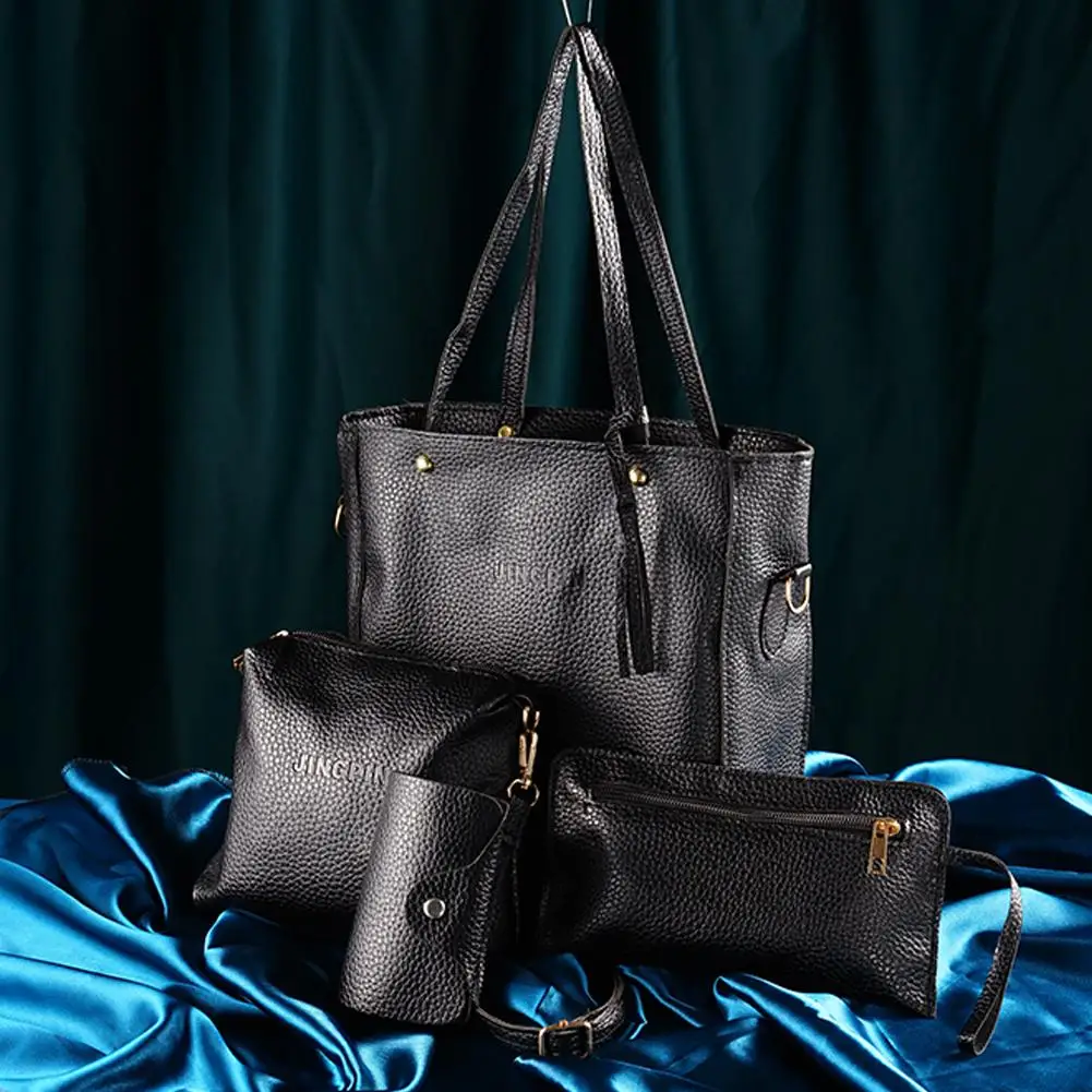 4pcs/set Fashion Women Handbag Set Large Capacity PU Leather Handbag Shoulder Bag Crossbody Bag Purse Wallet