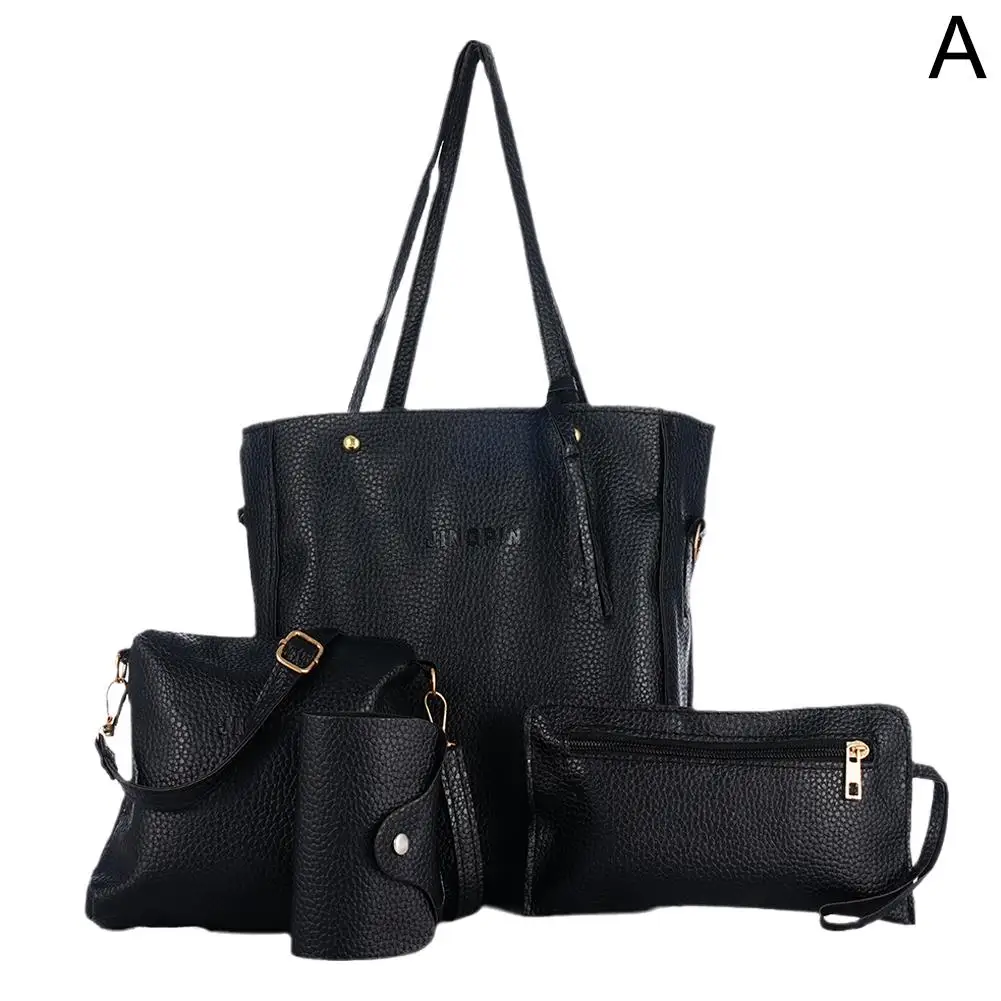 4pcs/set Fashion Women Handbag Set Large Capacity PU Leather Handbag Shoulder Bag Crossbody Bag Purse Wallet