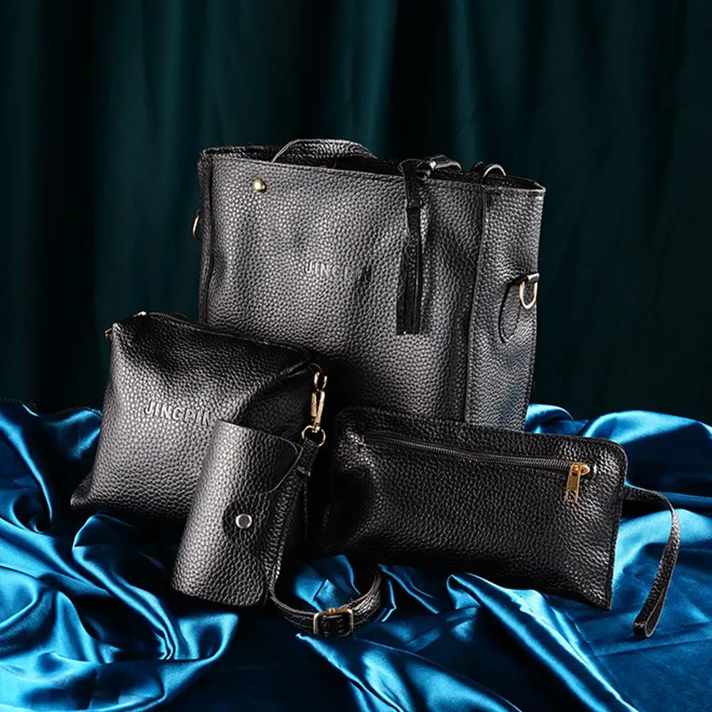 4pcs/set Fashion Women Handbag Set Large Capacity PU Leather Handbag Shoulder Bag Crossbody Bag Purse Wallet