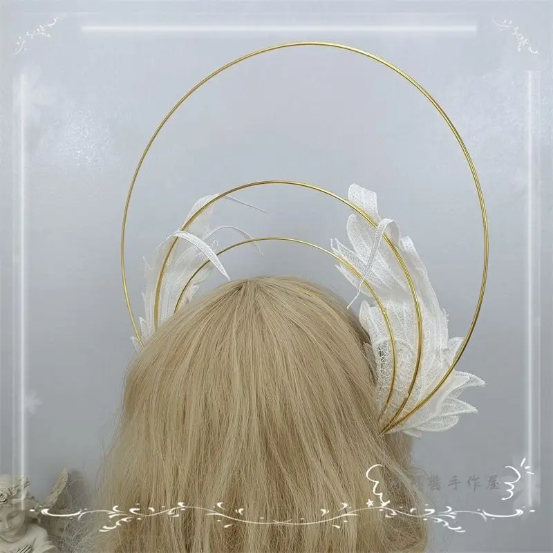Virgin Halo Lolita Angel Demon Berrying Wings Retro Pope Crown Headband Halloween Cosplay Headwear Hair Accessories