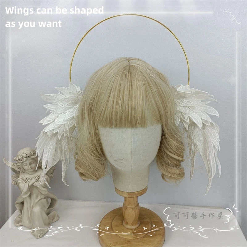 Virgin Halo Lolita Angel Demon Berrying Wings Retro Pope Crown Headband Halloween Cosplay Headwear Hair Accessories