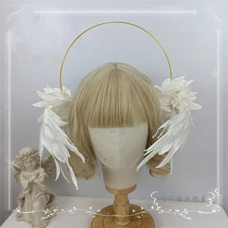 Virgin Halo Lolita Angel Demon Berrying Wings Retro Pope Crown Headband Halloween Cosplay Headwear Hair Accessories