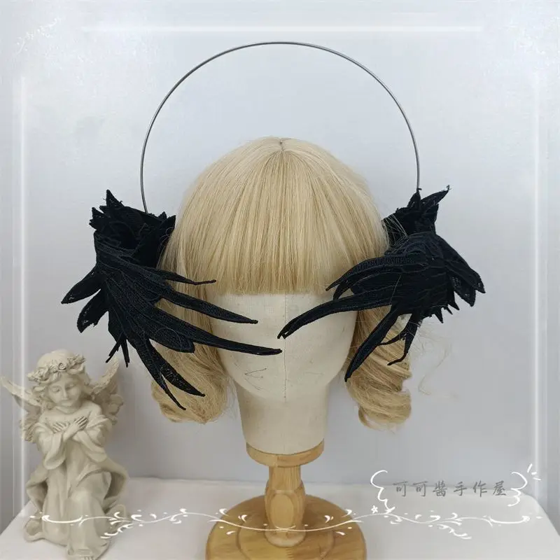 Virgin Halo Lolita Angel Demon Berrying Wings Retro Pope Crown Headband Halloween Cosplay Headwear Hair Accessories