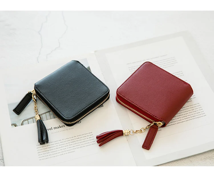 Women's Fringe Square Zipper Purse, Short Money Clip, All Simple Card Bag, Multi-functional Fashion Purse, New, 2024