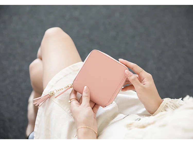 Women's Fringe Square Zipper Purse, Short Money Clip, All Simple Card Bag, Multi-functional Fashion Purse, New, 2024
