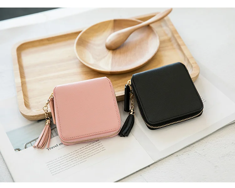Women's Fringe Square Zipper Purse, Short Money Clip, All Simple Card Bag, Multi-functional Fashion Purse, New, 2024
