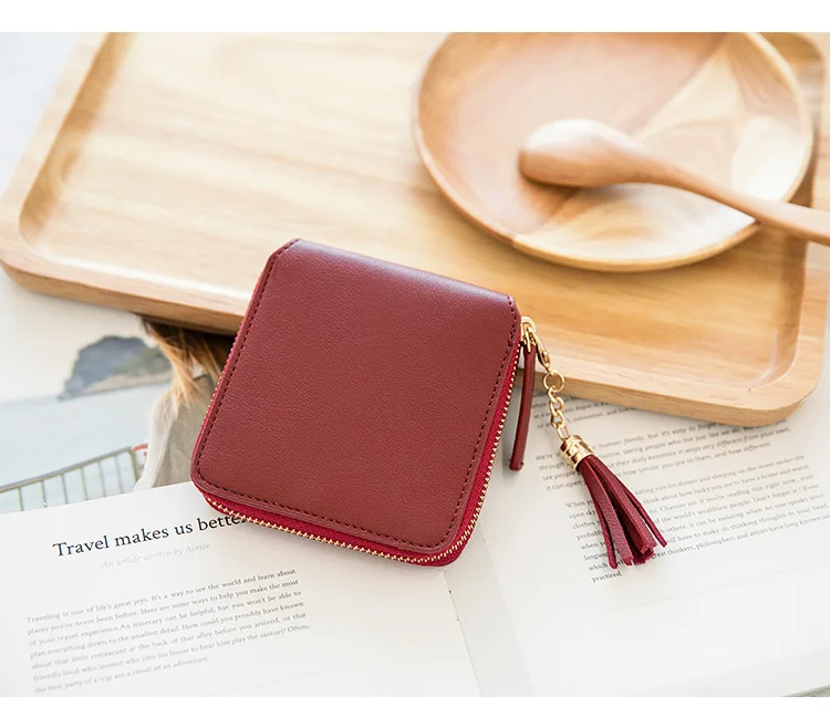 Women's Fringe Square Zipper Purse, Short Money Clip, All Simple Card Bag, Multi-functional Fashion Purse, New, 2024