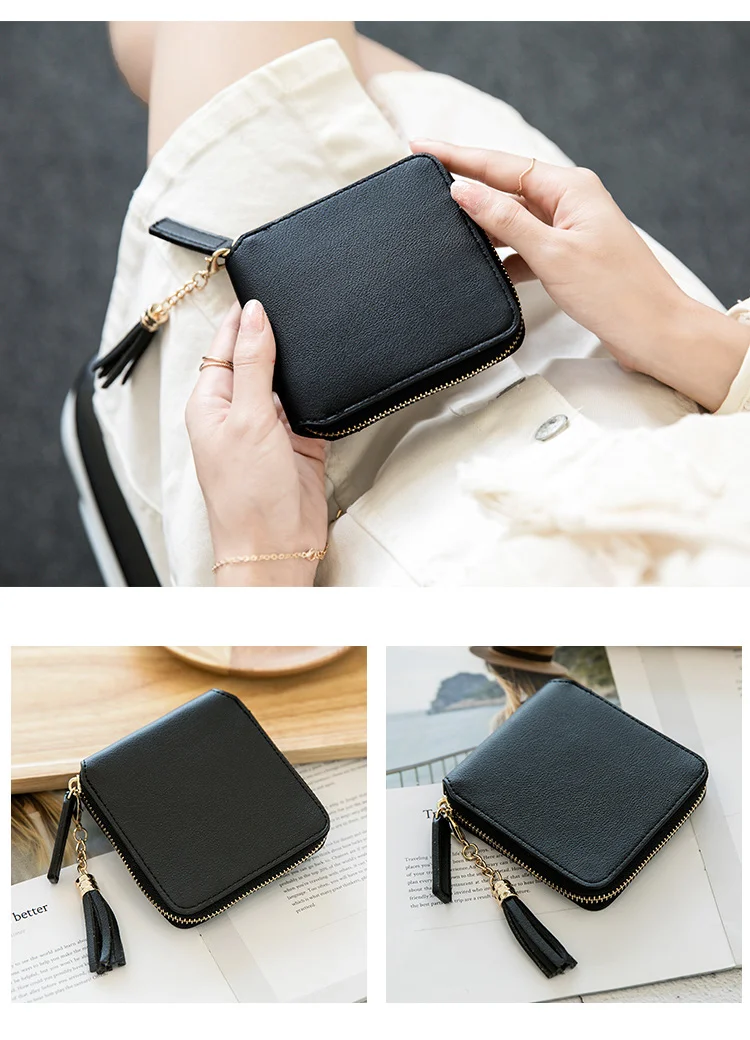 Women's Fringe Square Zipper Purse, Short Money Clip, All Simple Card Bag, Multi-functional Fashion Purse, New, 2024