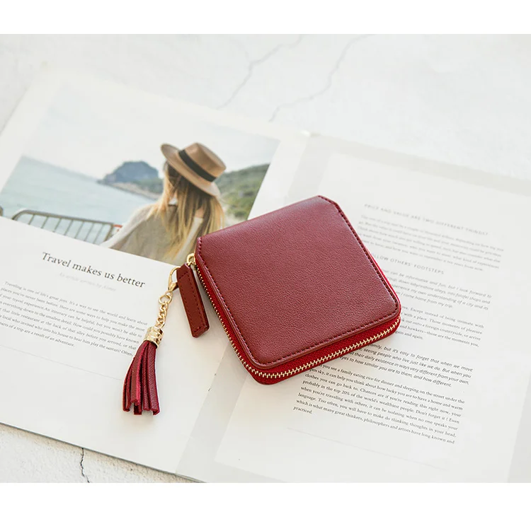 Women's Fringe Square Zipper Purse, Short Money Clip, All Simple Card Bag, Multi-functional Fashion Purse, New, 2024