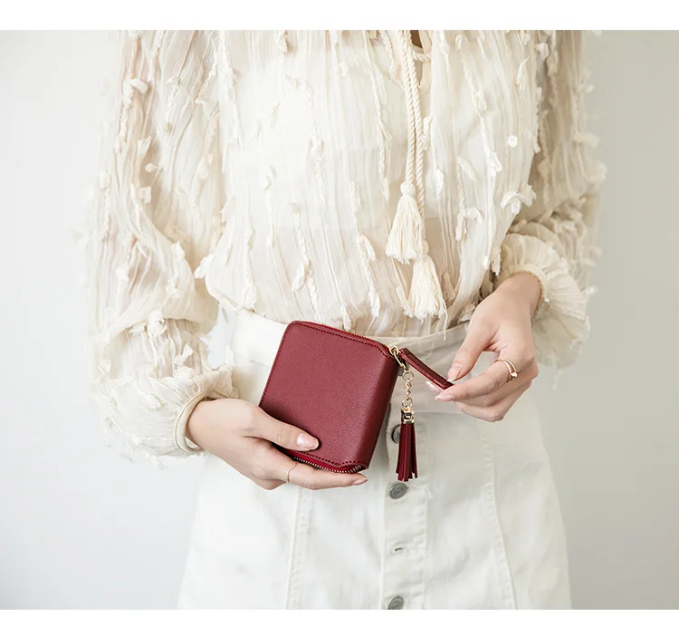 Women's Fringe Square Zipper Purse, Short Money Clip, All Simple Card Bag, Multi-functional Fashion Purse, New, 2024