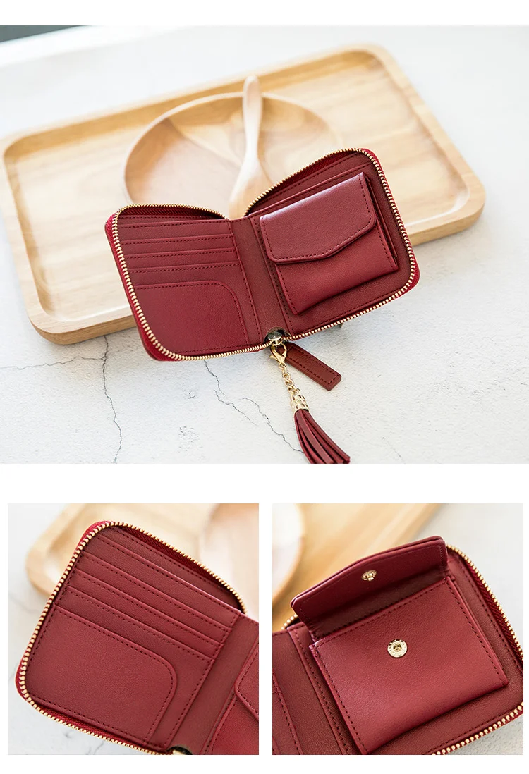 Women's Fringe Square Zipper Purse, Short Money Clip, All Simple Card Bag, Multi-functional Fashion Purse, New, 2024