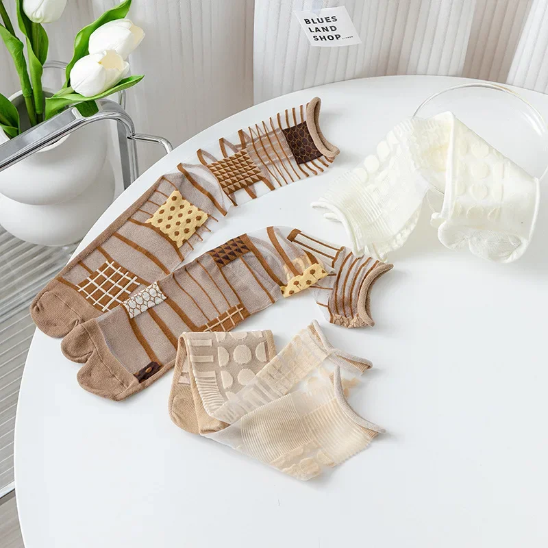 Summer Ultra-Thin Crystal Silk Sheer Frilly Tabi Socks Japanese Women Toe Socks Literary Personality Female Toe Socks