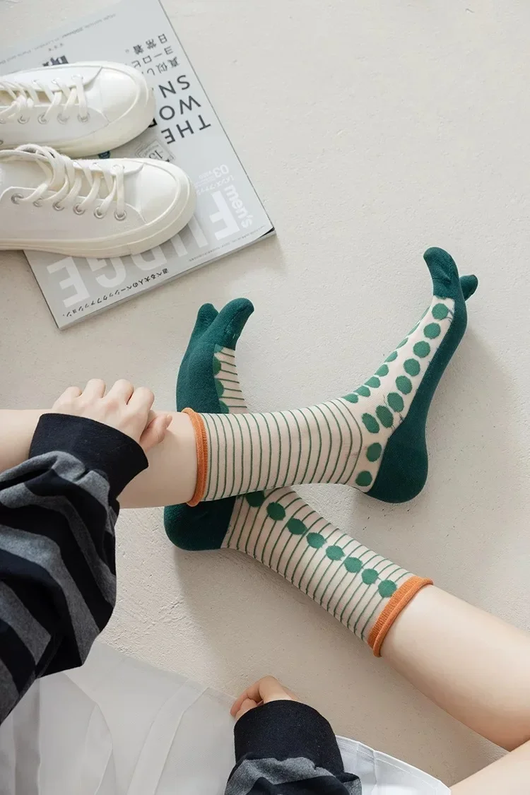 Summer Ultra-Thin Crystal Silk Sheer Frilly Tabi Socks Japanese Women Toe Socks Literary Personality Female Toe Socks