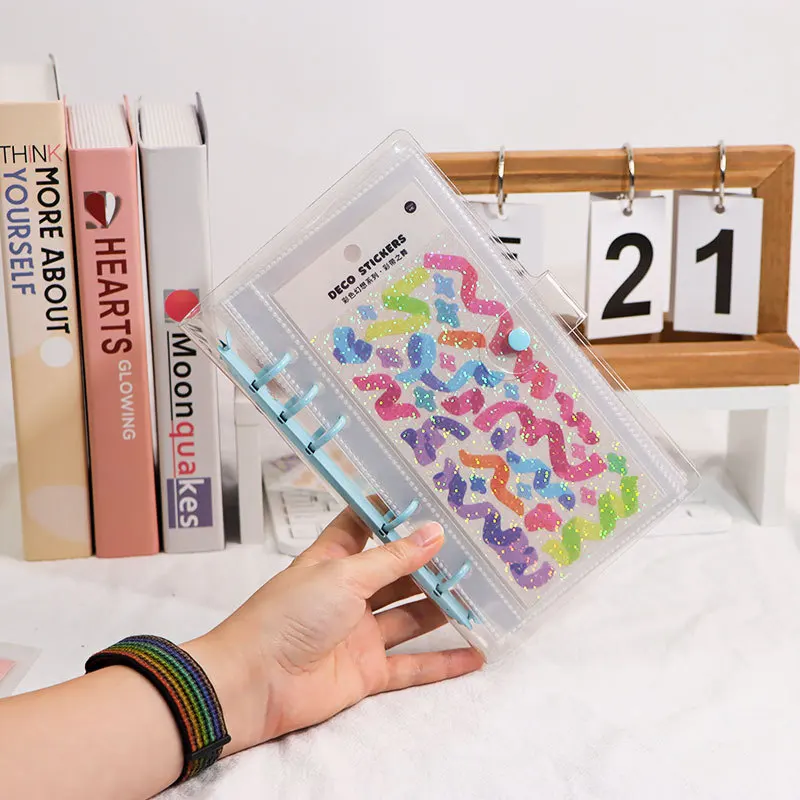 10PCSTransparent File Holder Notebook 6 Hole Loose Leaf DIY Document Bag Binder Rings PVC Storage Binding Folder