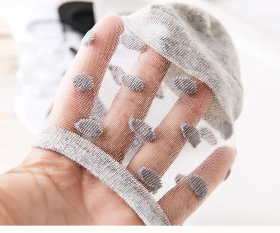 5Pairs Round Dot Socks Women's Summer Thin Transparent Invisible Boat Socks Breathable Short Sock Mesh Ultra-thin Non-slip Socks