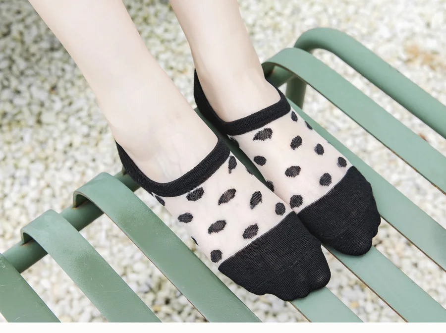 5Pairs Round Dot Socks Women's Summer Thin Transparent Invisible Boat Socks Breathable Short Sock Mesh Ultra-thin Non-slip Socks