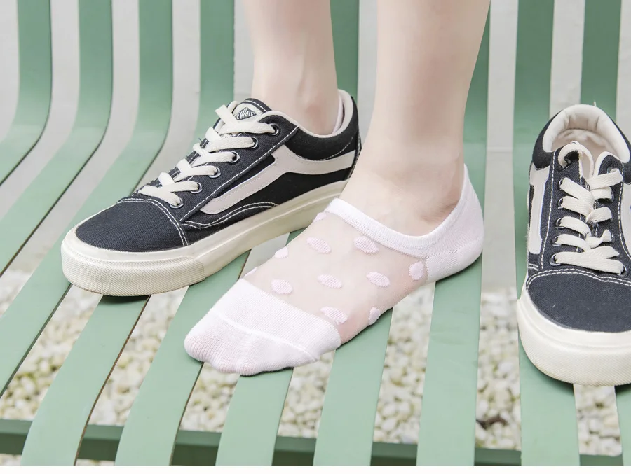 5Pairs Round Dot Socks Women's Summer Thin Transparent Invisible Boat Socks Breathable Short Sock Mesh Ultra-thin Non-slip Socks