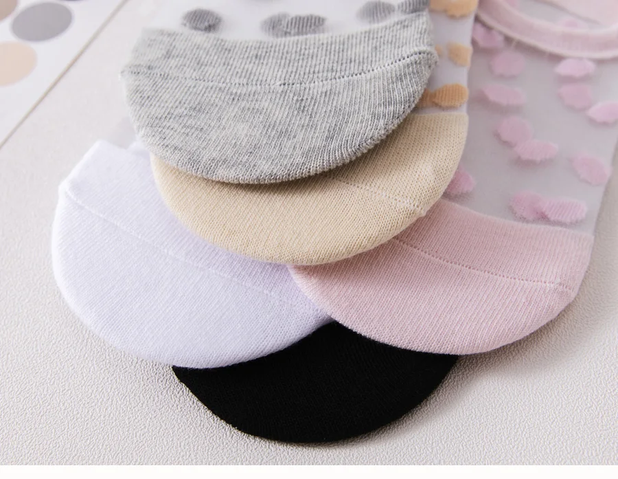 5Pairs Round Dot Socks Women's Summer Thin Transparent Invisible Boat Socks Breathable Short Sock Mesh Ultra-thin Non-slip Socks
