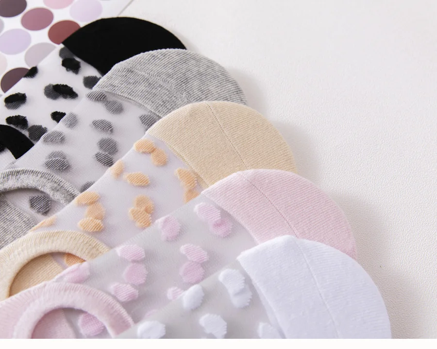 5Pairs Round Dot Socks Women's Summer Thin Transparent Invisible Boat Socks Breathable Short Sock Mesh Ultra-thin Non-slip Socks