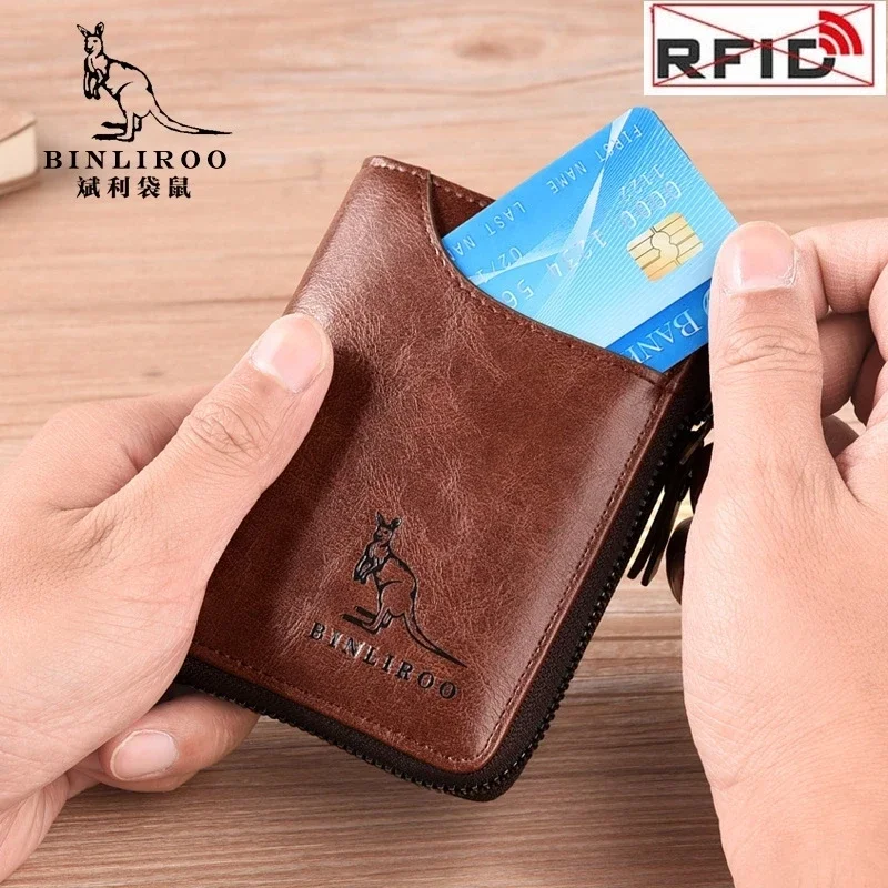 Men's Coin Purse Wallet Fashion RFID Blocking Man Leather Wallet Zipper Business Card Holder ID Money Bag Wallet Male