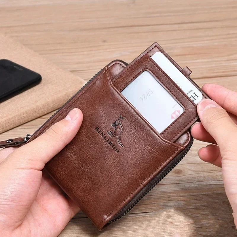 Men's Coin Purse Wallet Fashion RFID Blocking Man Leather Wallet Zipper Business Card Holder ID Money Bag Wallet Male