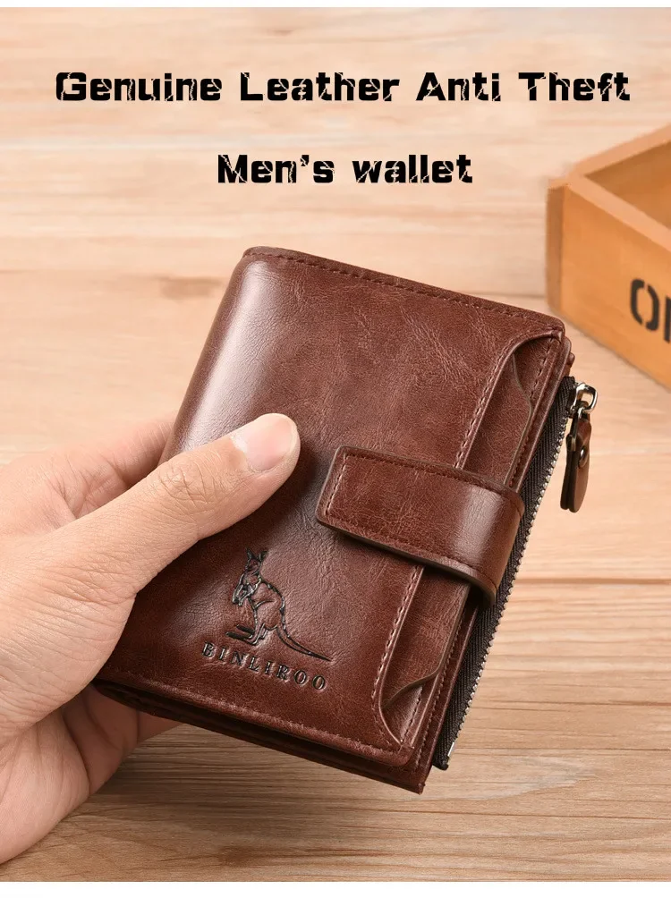 Men's Coin Purse Wallet Fashion RFID Blocking Man Leather Wallet Zipper Business Card Holder ID Money Bag Wallet Male