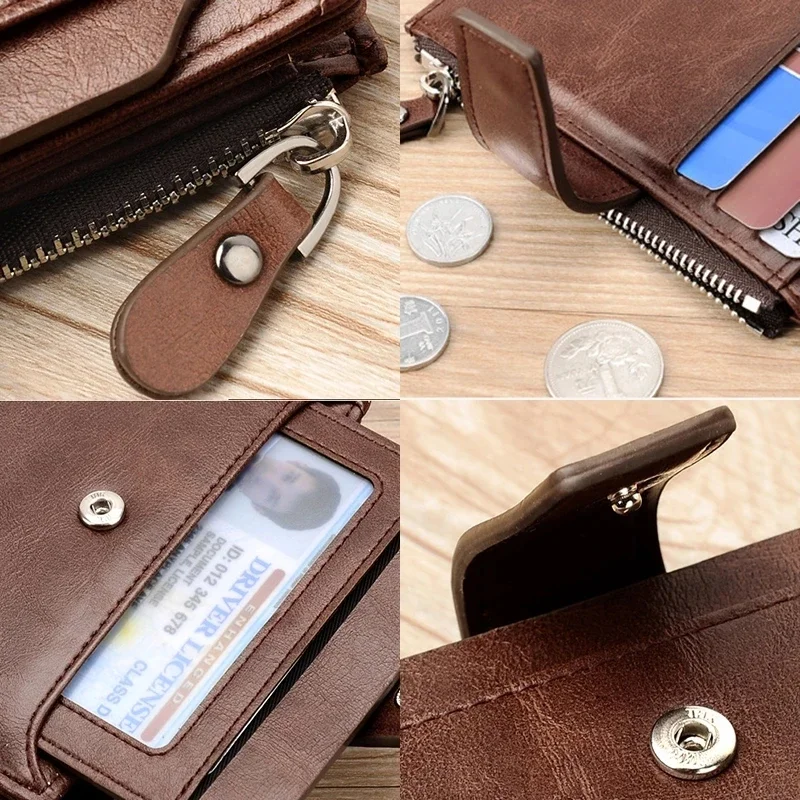 Men's Coin Purse Wallet Fashion RFID Blocking Man Leather Wallet Zipper Business Card Holder ID Money Bag Wallet Male