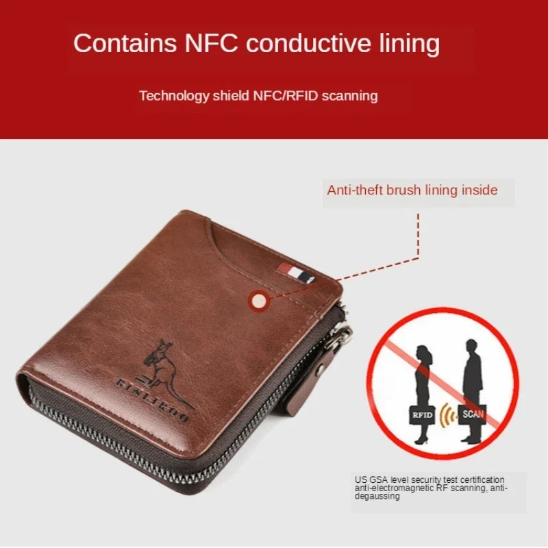 Men's Coin Purse Wallet Fashion RFID Blocking Man Leather Wallet Zipper Business Card Holder ID Money Bag Wallet Male