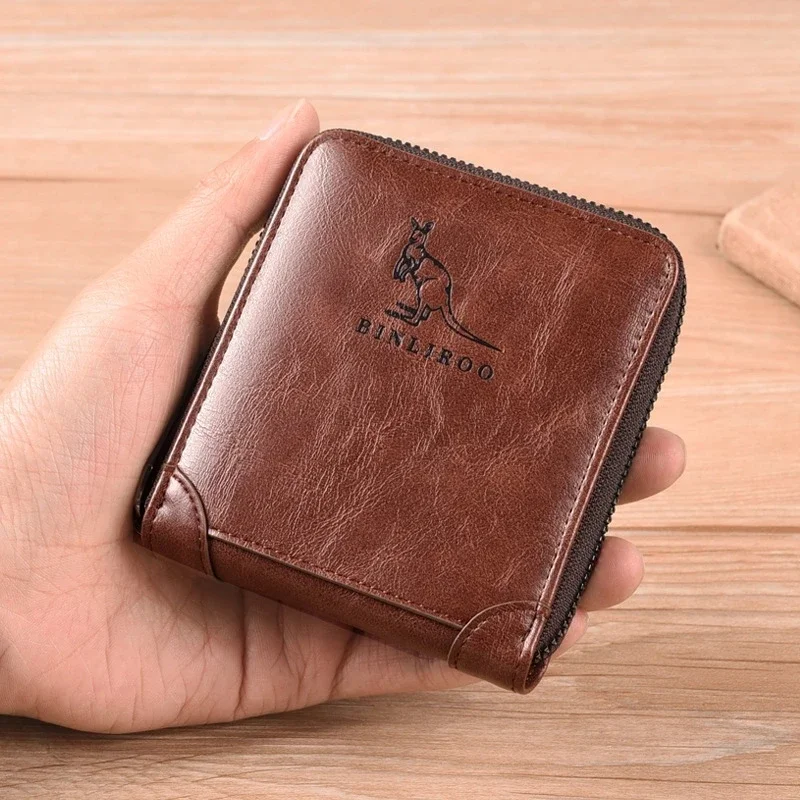Men's Coin Purse Wallet Fashion RFID Blocking Man Leather Wallet Zipper Business Card Holder ID Money Bag Wallet Male
