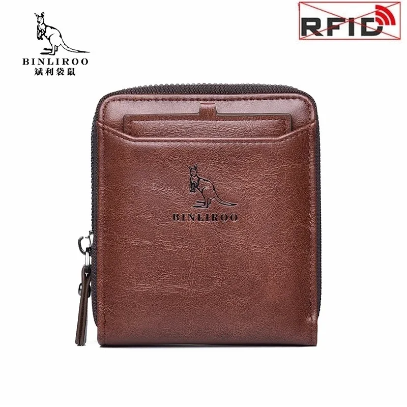 Men's Coin Purse Wallet Fashion RFID Blocking Man Leather Wallet Zipper Business Card Holder ID Money Bag Wallet Male
