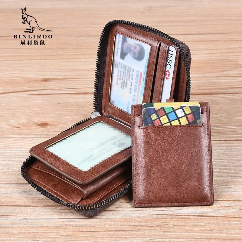 Men's Coin Purse Wallet Fashion RFID Blocking Man Leather Wallet Zipper Business Card Holder ID Money Bag Wallet Male