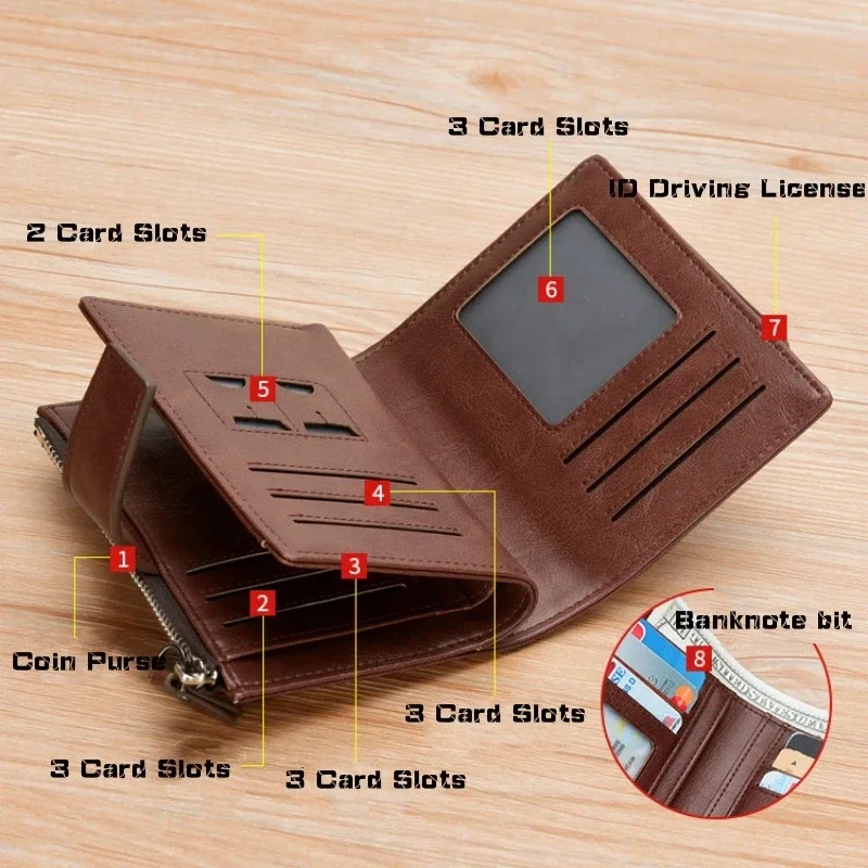 Men's Coin Purse Wallet Fashion RFID Blocking Man Leather Wallet Zipper Business Card Holder ID Money Bag Wallet Male