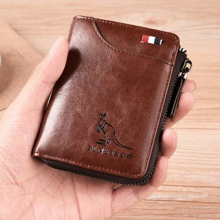 Men's Coin Purse Wallet Fashion RFID Blocking Man Leather Wallet Zipper Business Card Holder ID Money Bag Wallet Male