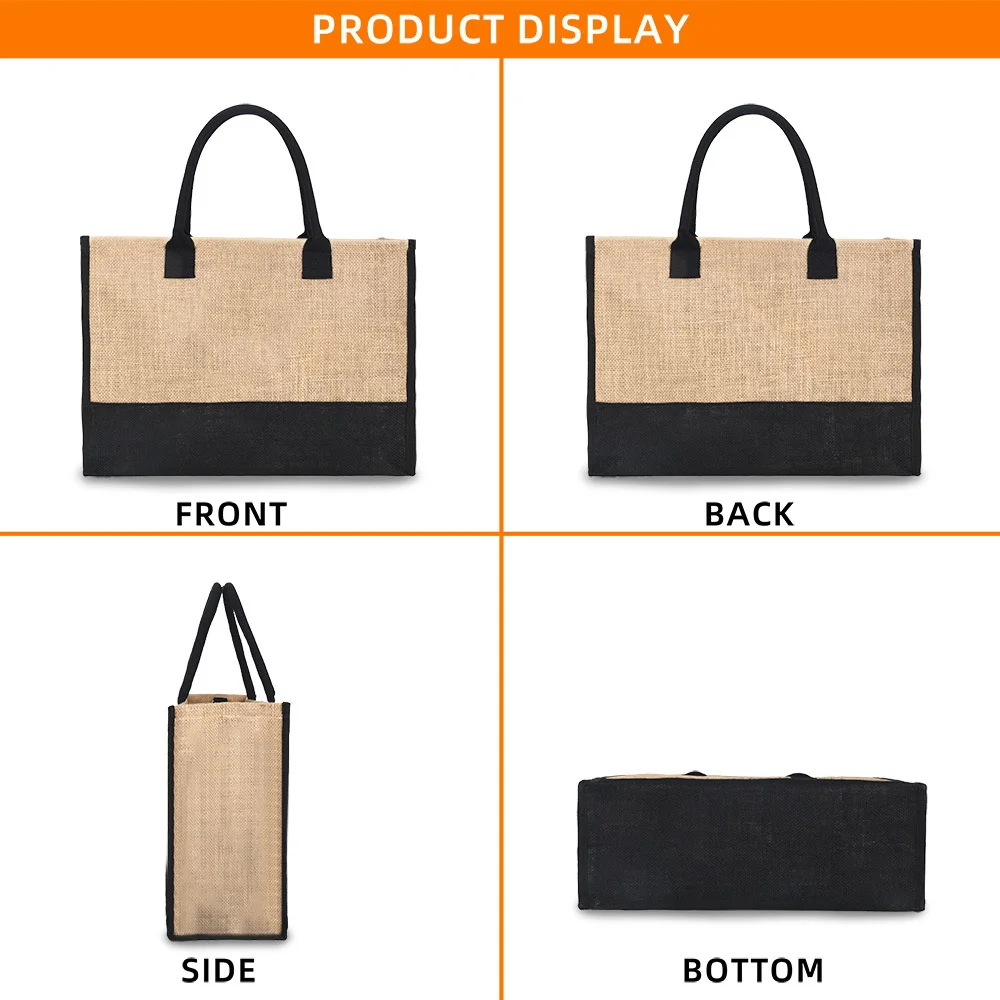 Shopping Bag Burlap Tote Bag Jute Bags Lightweight Handbag Portable LargeCapacity Women Grocery Organizer Garland Letter Pattern