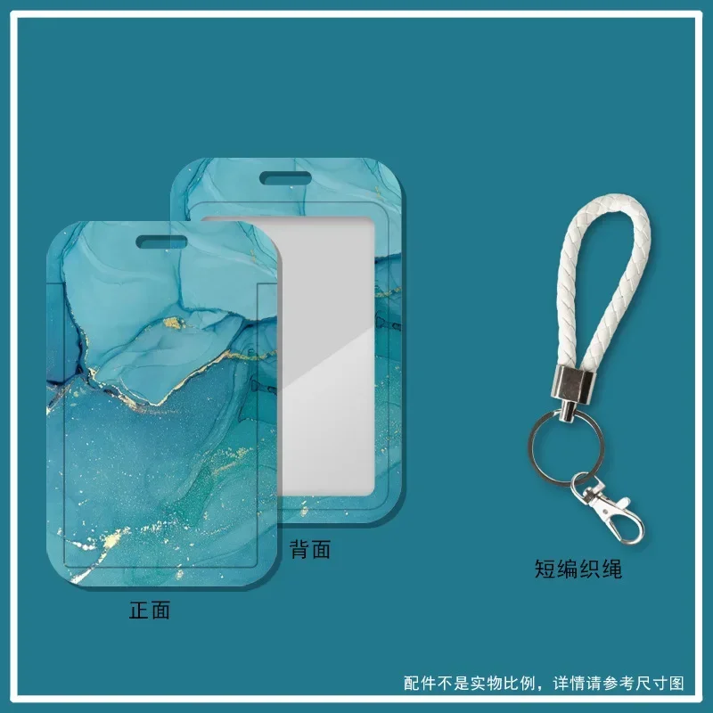 Marble Color Card Holder Case Creative Student ID Bus Card Holder with Keychain Lanyard Office Worker Card Protector