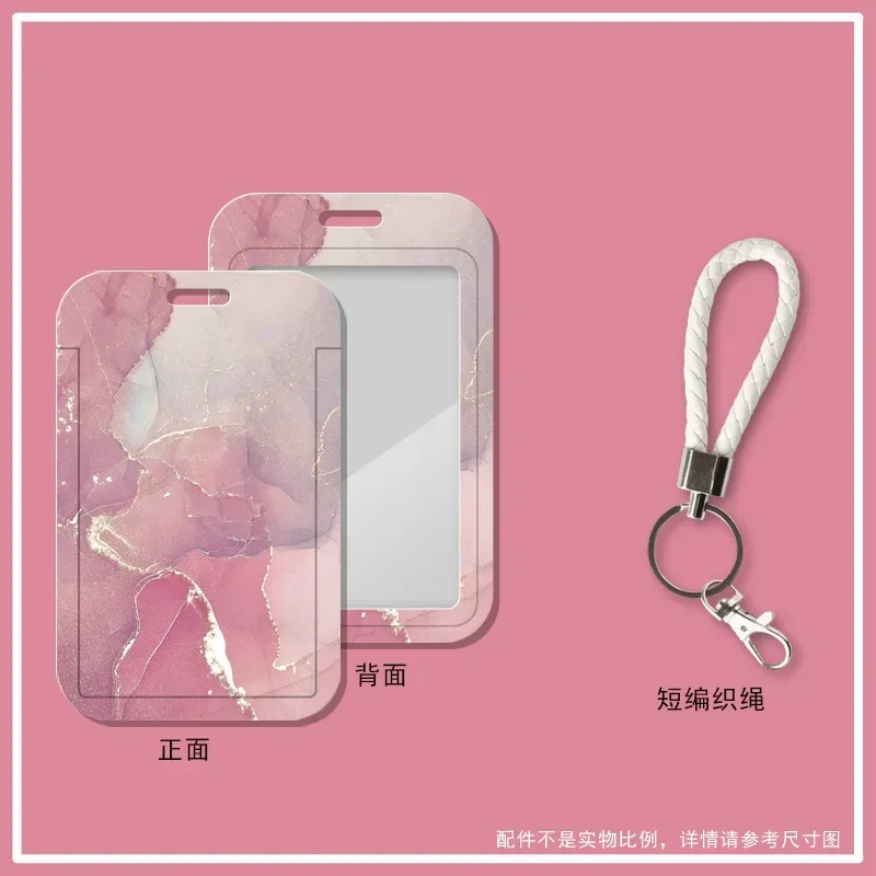 Marble Color Card Holder Case Creative Student ID Bus Card Holder with Keychain Lanyard Office Worker Card Protector