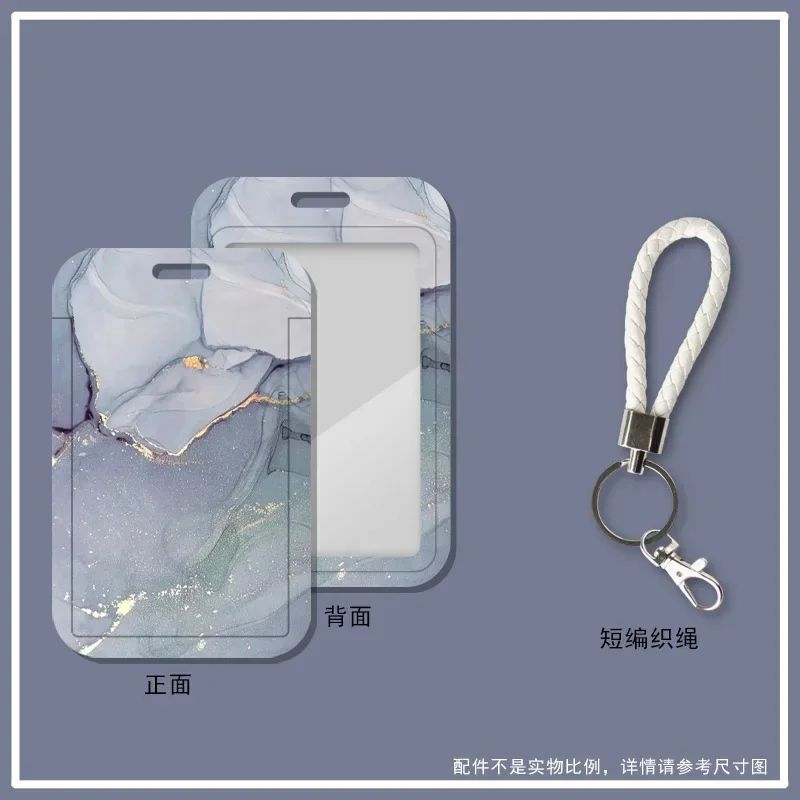 Marble Color Card Holder Case Creative Student ID Bus Card Holder with Keychain Lanyard Office Worker Card Protector