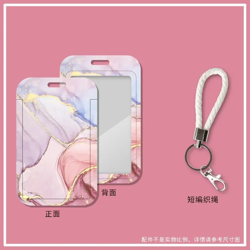 Marble Color Card Holder Case Creative Student ID Bus Card Holder with Keychain Lanyard Office Worker Card Protector
