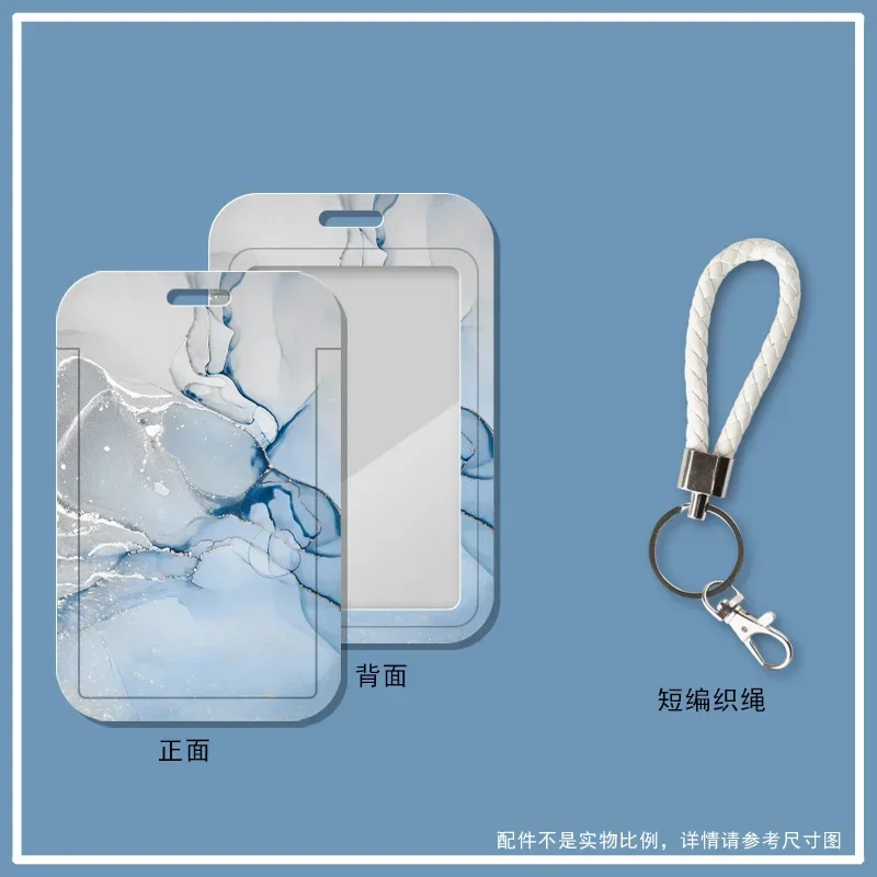 Marble Color Card Holder Case Creative Student ID Bus Card Holder with Keychain Lanyard Office Worker Card Protector