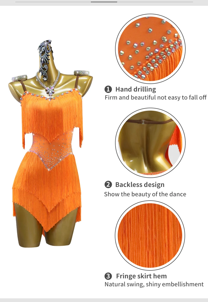 2026 Latin Dance Dress Girls Costume Fringed Skirt Line Women's Clothes Samba Competition Ball Sports Suit Elegant Stage Cabaret