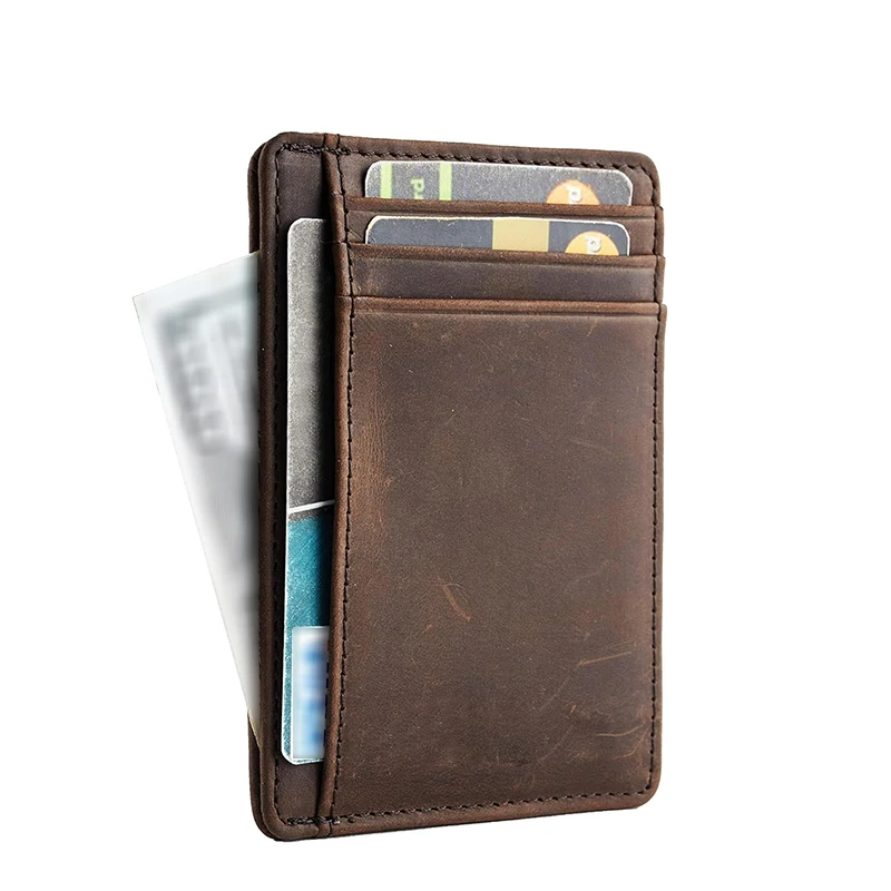 SCHLATUM Vintage Genuine Leather Crazy Horse RFID Slim Minimalist Card Holder Wallet Front Pocket Minimalist Leather Slim Wallet