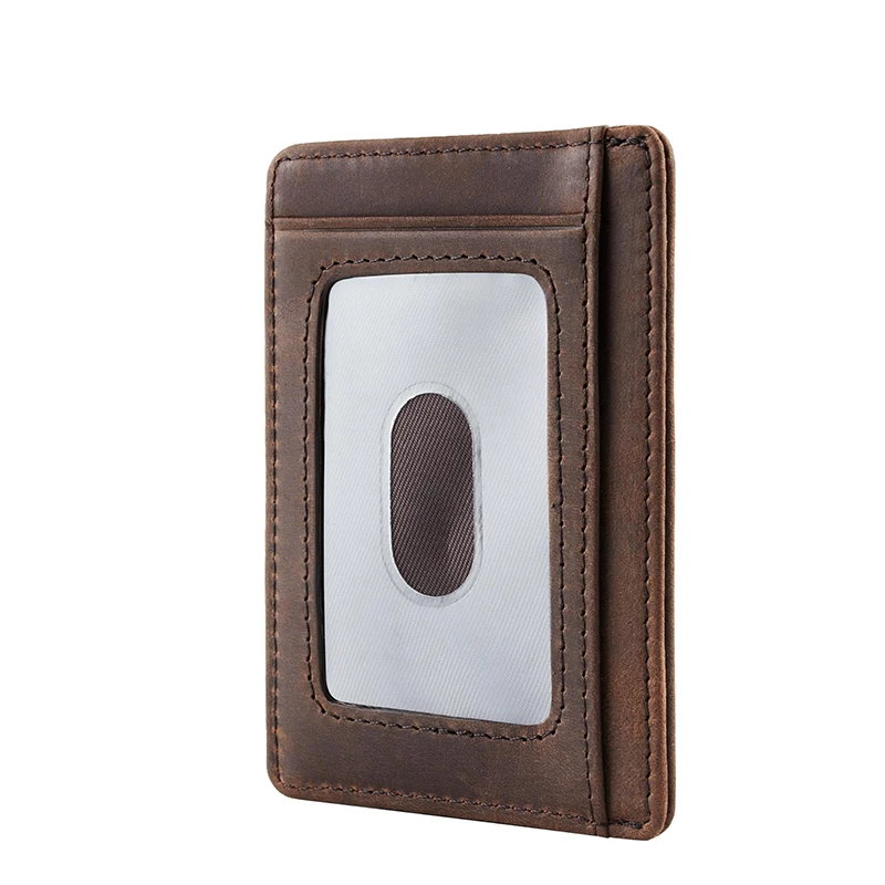 SCHLATUM Vintage Genuine Leather Crazy Horse RFID Slim Minimalist Card Holder Wallet Front Pocket Minimalist Leather Slim Wallet