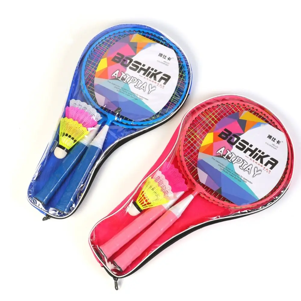 Children Lightweight Badminton Rackets Family Game Toy Iron Alloy Double Racquet Set with Carrying Bag Sports Equipment
